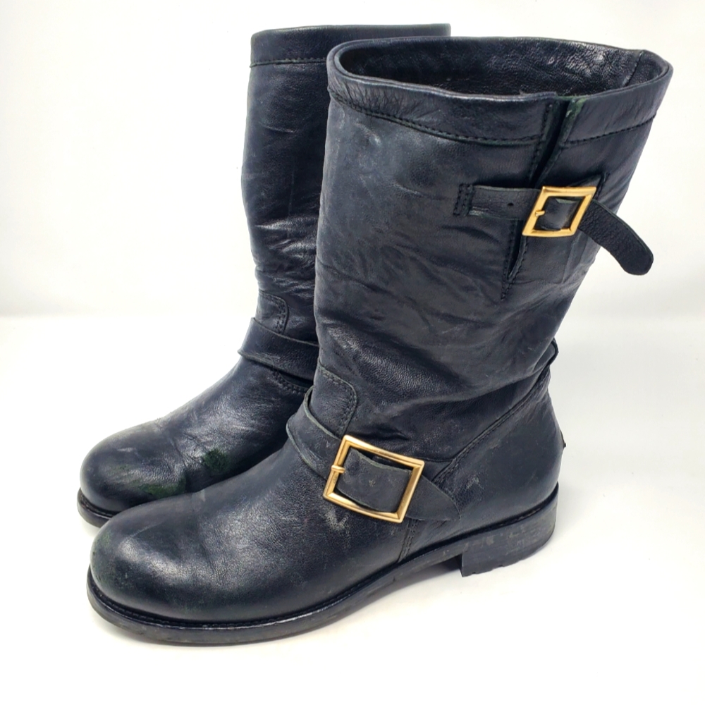 Jimmy Choo Black Leather Moto Boots